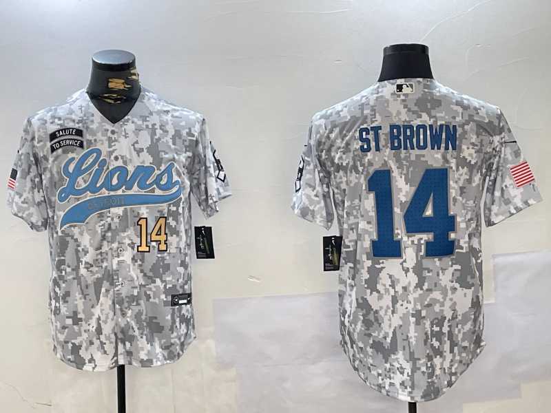Men%27s Detroit Lions #14 Amon-Ra St. Brown 2024 Arctic Camo Salute To Service Stitched Baseball Jerseys